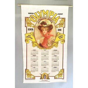 Vintage Olympia Beer Calendar 1980 Banner 1909 Olympia Calendar Girl 26.5x15.5”